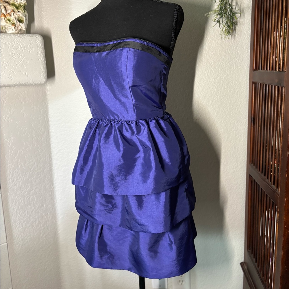 Royal purple strapless party dress – layered ruffle skirt ✨